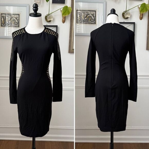 Cache Gold Stud Sheath Dress Long Sleeve LBD Dress 6 - Picture 1 of 8